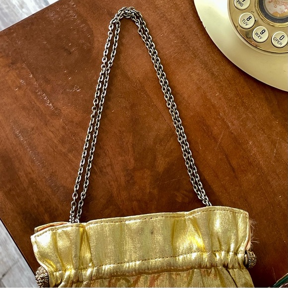 Vintage 1940s 50s Metallic Gold Fabric Slouch Bag Rhinestone Gold Tone Clasps - Picture 12 of 14